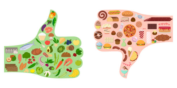ilustrações de stock, clip art, desenhos animados e ícones de good and bad food. - healthy food