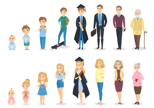 Stages of growth. Stages of growth. From baby to senior. baby human age stock illustrations