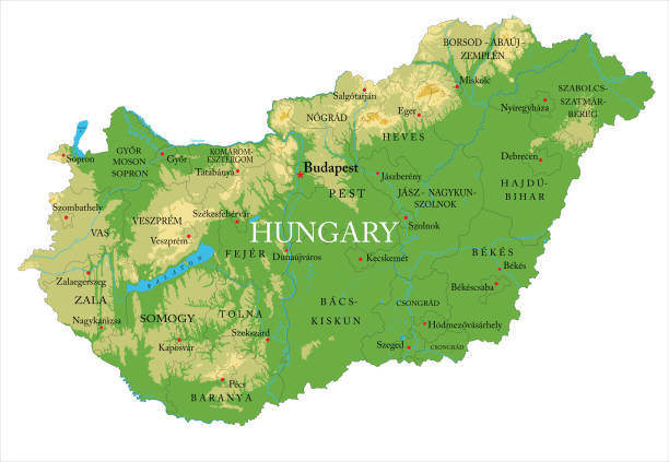 ハンガリーの物理的な地図 - hungary budapest map cartography点のイラスト素材／クリップアート素材／マンガ素材／アイコン素材