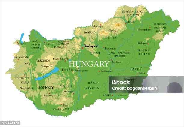 Hungary Physical Map Stock Illustration - Download Image Now - Hungary, Map, Vector