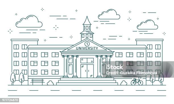 Illustrazione Di Costruzione Di Linee Universitarie - Immagini vettoriali stock e altre immagini di Università