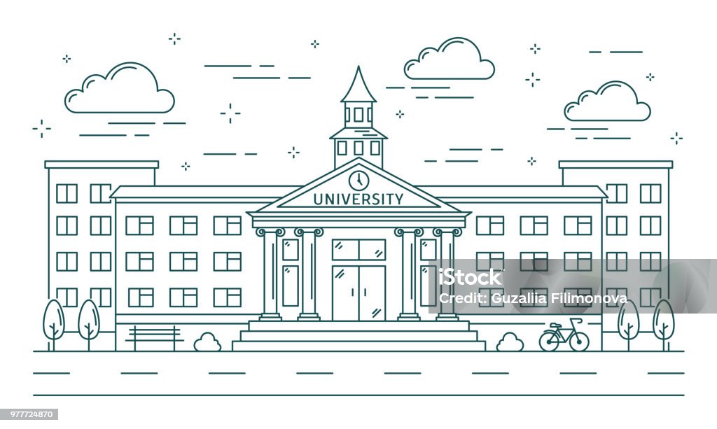 University line building illustration. University line building illustration on white background. University stock vector