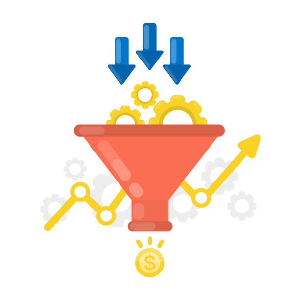 illustrazioni stock, clip art, cartoni animati e icone di tendenza di concetto di imbuto di vendita. - conversion funnel