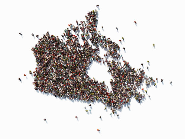 Human crowd forming a big Canada map on white background. Horizontal composition with copy space. Clipping path is included. Population and Social Media concept.