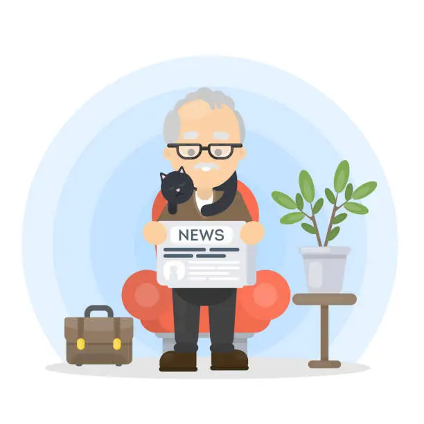 Vector illustration of Grandfather reading news.