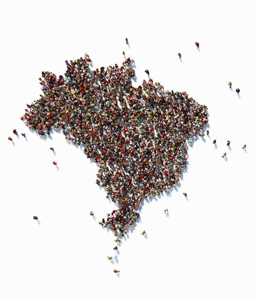 Human Crowd Forming A Brazil Map: Population And Social Media Concept Human crowd forming a big Brazil map on white background. Horizontal composition with copy space. Clipping path is included. Population and Social Media concept. population explosion photos stock pictures, royalty-free photos & images