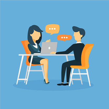 Business interview illustration with talking and discussing.