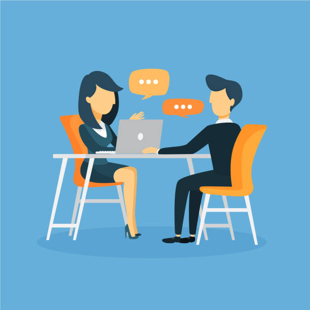 Business interview illustration Business interview illustration with talking and discussing. two people illustrations stock illustrations