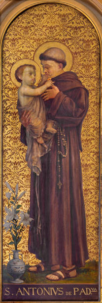 Turin - The painting of St. Anthony of Padua in church Chiesa di Santo Tomaso by unknown artist from and of 19. cent. Turin - The painting of St. Anthony of Padua in church Chiesa di Santo Tomaso by unknown artist from and of 19. cent. st anthony of padua stock pictures, royalty-free photos & images