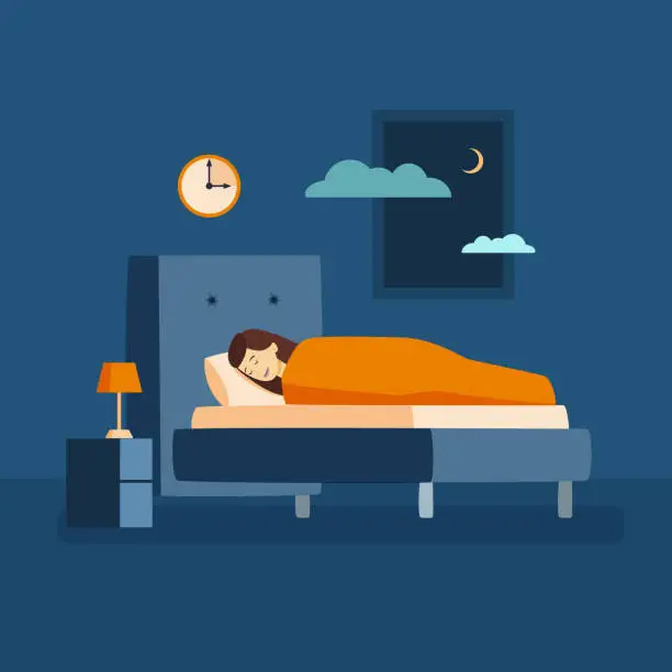 Vector illustration of Woman sleep at night