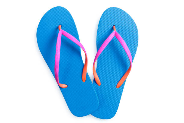 istock Blue flip flops isolated on white background. Top view 977772190
