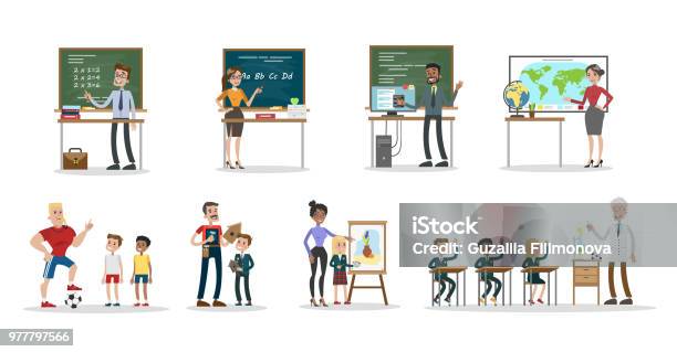 School Teachers Set Stock Illustration - Download Image Now - Teacher, Classroom, Student