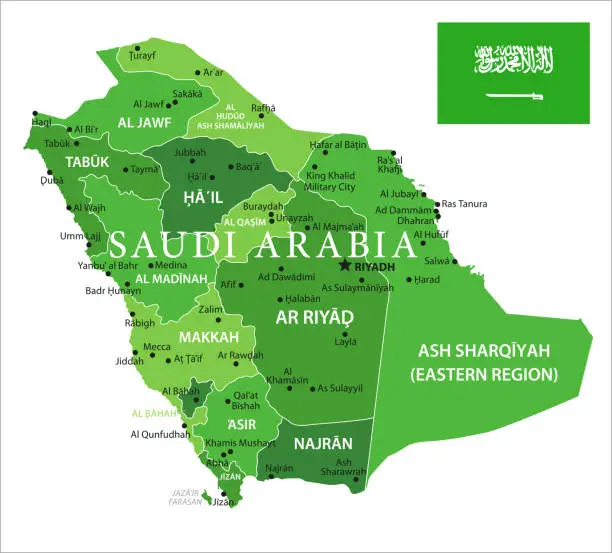 Vector illustration of 15 - Saudi Arabia - Green Isolated 10