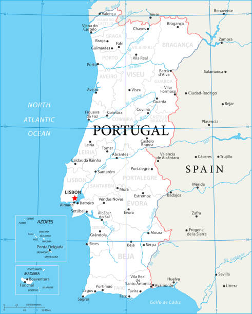 ilustrações de stock, clip art, desenhos animados e ícones de map of portugal - vector - almada