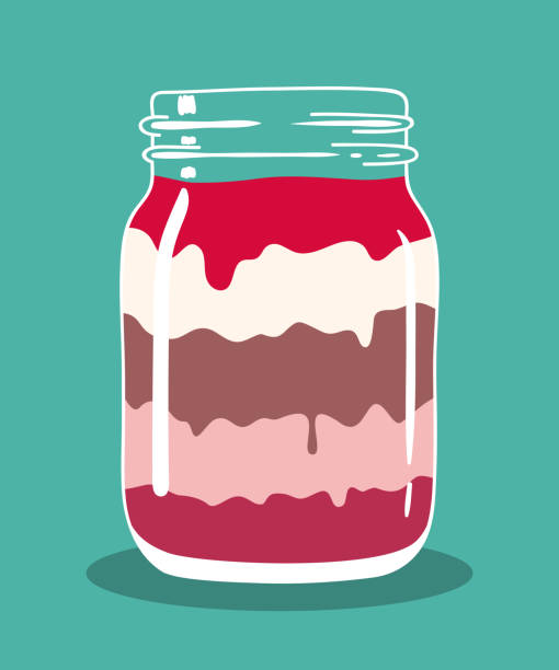 illustrazioni stock, clip art, cartoni animati e icone di tendenza di cioccolato alla bacca di frutta e dessert a strati di crema in barattolo di muratore. illustrazione vettoriale disegnata a mano. - jar old fashioned bottle glass