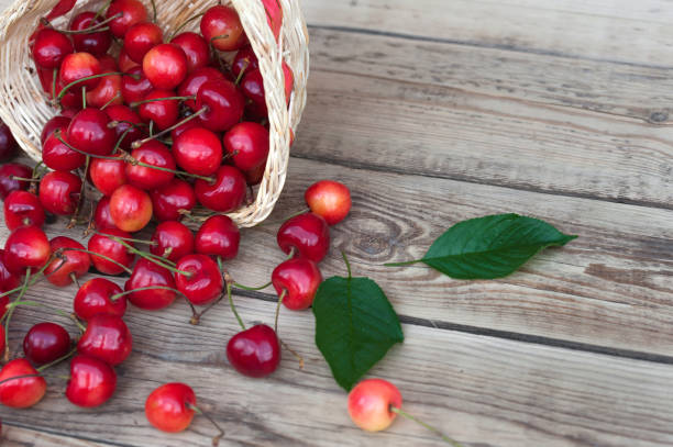 istock Cherry berry with green leaves 977821492