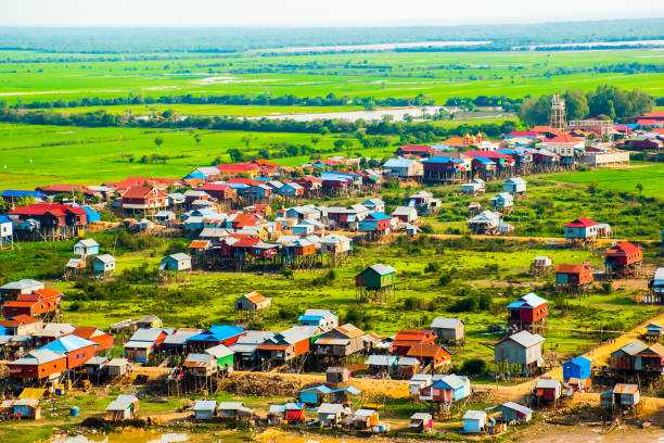istock Floating village Phnom Krom, green rice fields, Tonle Sap, Siem Reap, Cambodia 977829526