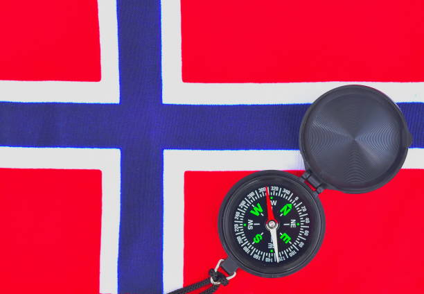 compass on the image of the flag of  Norway.