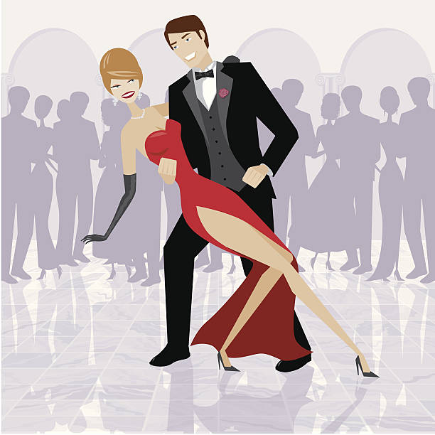 Elegant Couple Dancing in Ballroom vector art illustration