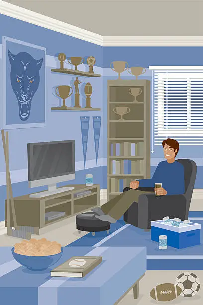 Vector illustration of Man Sitting in Living Room Watching Television