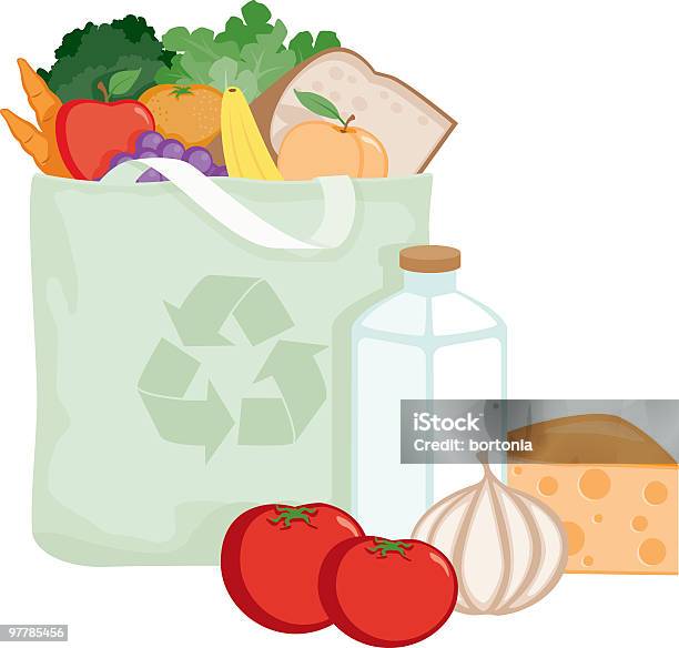 Groceries In An Environmentally Friendly Reusable Cloth Bag Stock Illustration - Download Image Now