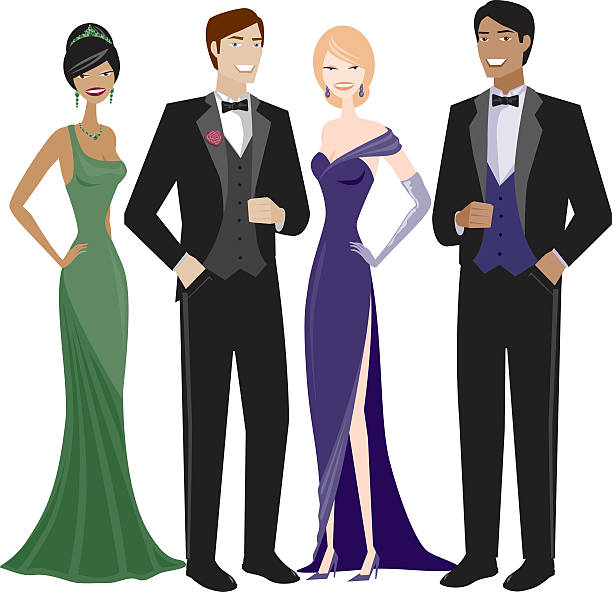 People in Evening Wear 4 people in evening wear. No gradients were used when creating this illustration. well dressed man standing stock illustrations