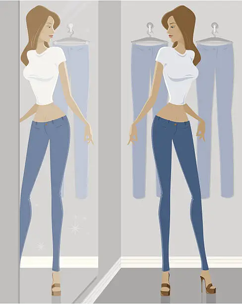 Vector illustration of Woman Trying On Jeans