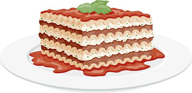 Lasagna A plate with a huge piece of lasagna, topped with basil. No gradients were used when creating this illustration. cottage cheese stock illustrations