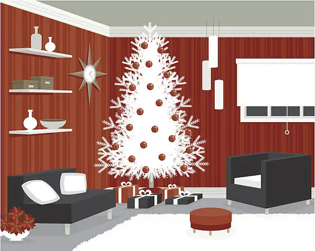 Vector illustration of Mod Room Decorated for Christmas