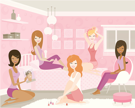 Young Women Reading Magazines and Painting Nails in Bedroom