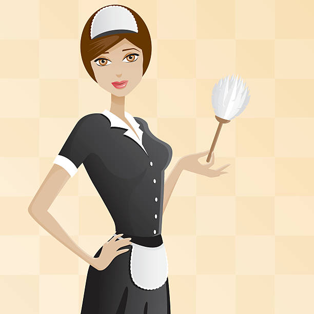 ilustraciones, imágenes clip art, dibujos animados e iconos de stock de de hembra maid - maid french maid outfit sensuality duster