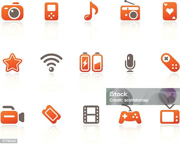 Media Unterhaltung Icons Mandarine Series Stock Vektor Art und mehr Bilder von Batterie - Batterie, Brand Name Video Game, Camcorder