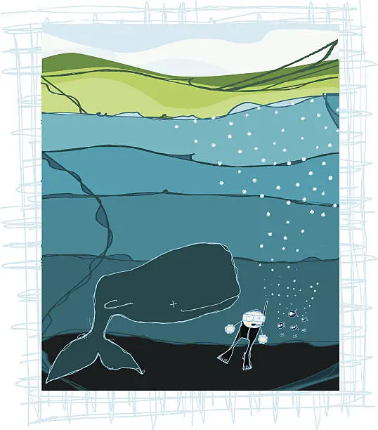 Vector illustration of whale watching