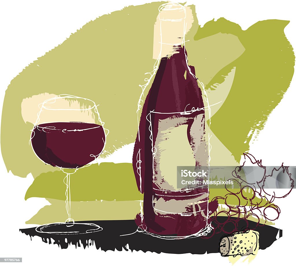 Garrafa de vinho e uvas - Vetor de Vinho royalty-free
