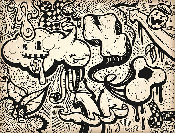 Dino's Graffiti An abstract piece of street art on a wall downtown. graffiti illustrations stock illustrations