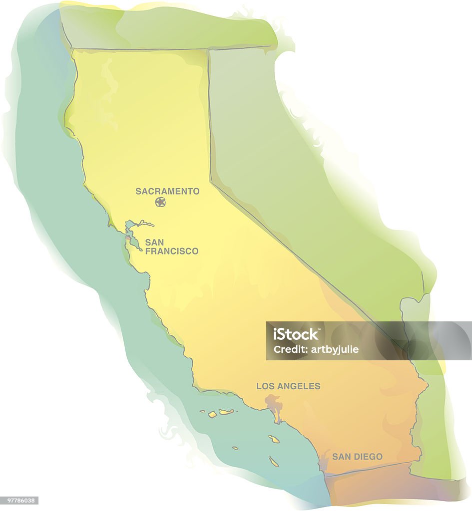 Mapa de California: estilo de acuarela - arte vectorial de Mapa libre de derechos