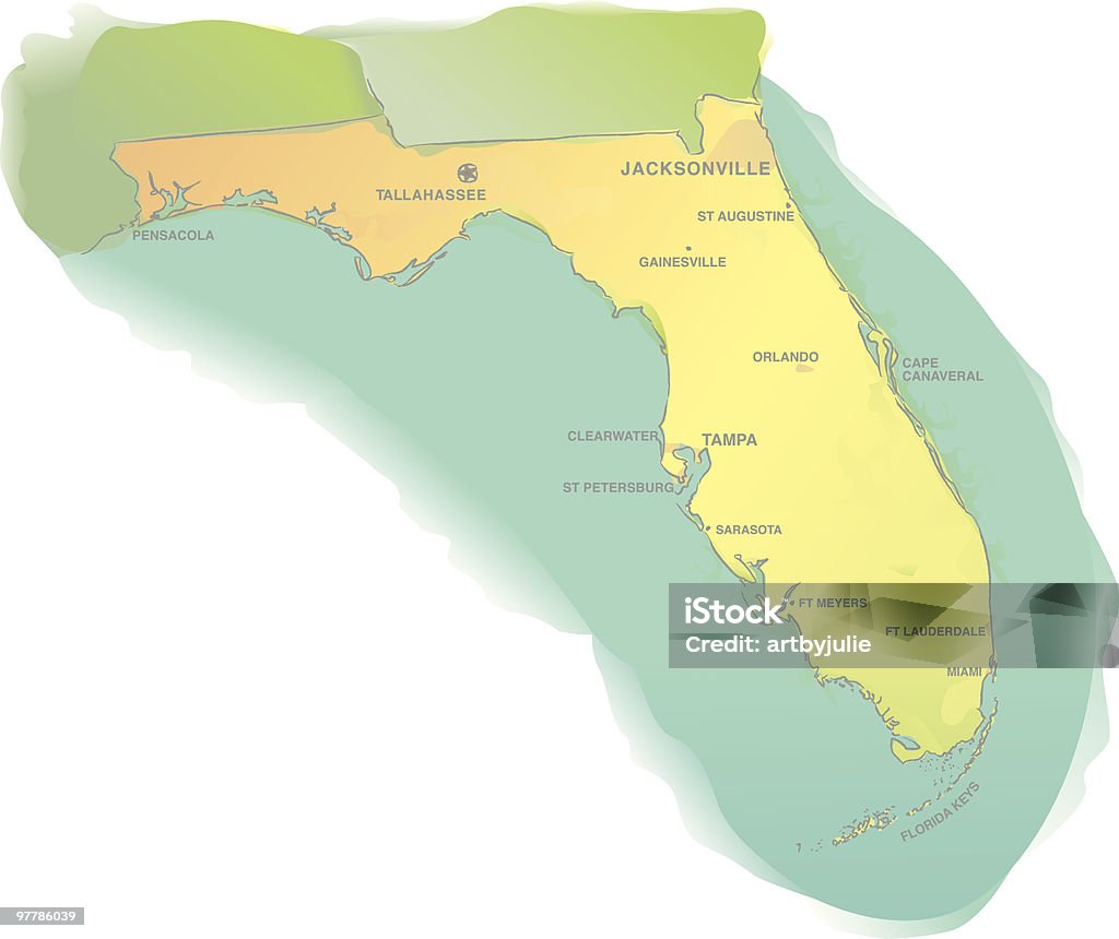 Флорида map – акварель стиль - Векторная графика Карта роялти-фри