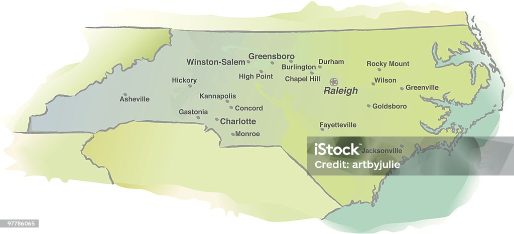 North Carolina map-wodne Styl - Grafika wektorowa royalty-free (Akwarela)
