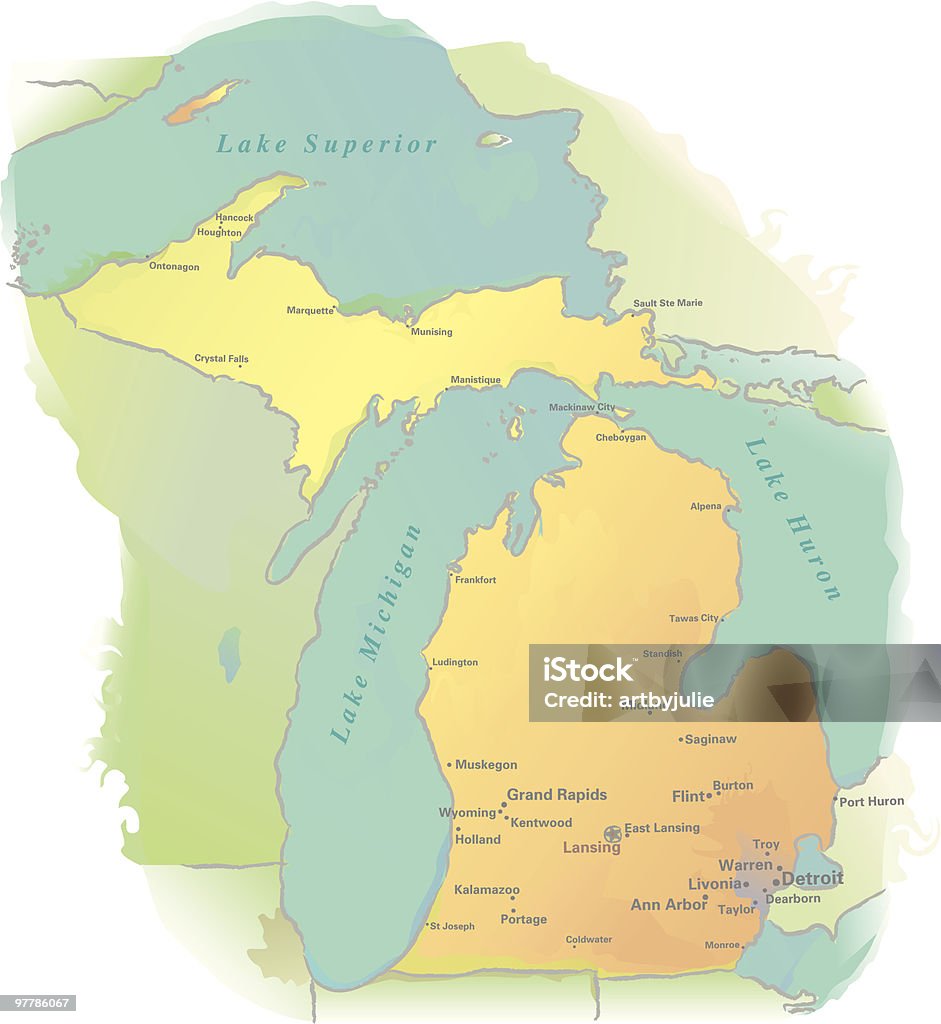 Michigan mappa-Stile acquerello - arte vettoriale royalty-free di Carta geografica