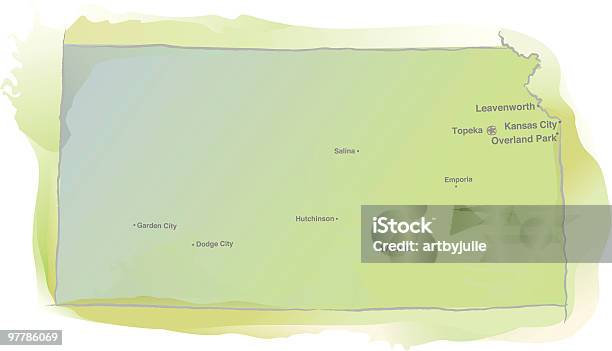 Carte De Style Aquarelle Kansas Vecteurs libres de droits et plus d'images vectorielles de Kansas City - Missouri - Kansas City - Missouri, Amérique du Nord, Aquarelle