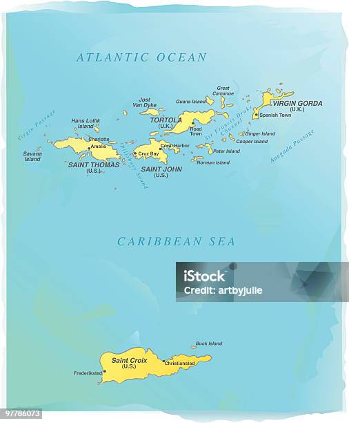 Virgin Islands Map Watercolor Style Stock Illustration - Download Image Now - Map, Virgin Islands, St. Croix