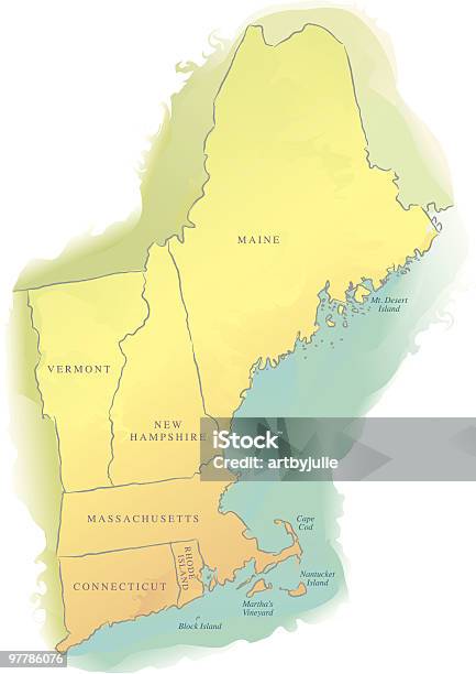 맵 New England워터컬러 스타일 뉴잉글랜드-미국 동부에 대한 스톡 벡터 아트 및 기타 이미지 - 뉴잉글랜드-미국 동부, 지도, 뉴햄프셔
