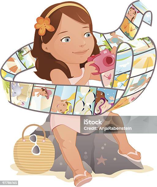 Bambina Guardando Foto Di Estate Vacanza - Immagini vettoriali stock e altre immagini di Bambino - Bambino, Fumetto - Creazione artistica, Rullino