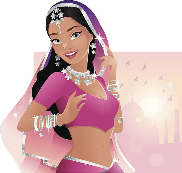 Linda mulher Indiana/feminino Bollywood Dançarino com Véu - ilustração de arte vetorial