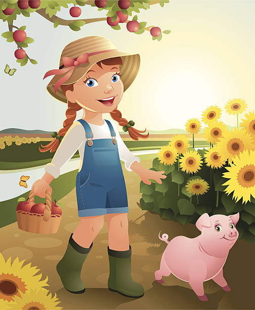 Little Girl On The Farm Stock Illustration - Download Image Now