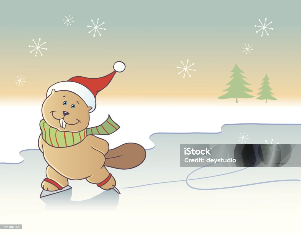 Ice-skating beaver background  Christmas stock vector