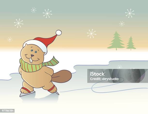 Iceskating Beaver Background Stock Illustration - Download Image Now - Christmas, Humor, Ice-skating