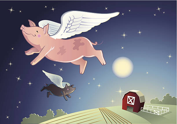 돼지가 나는 - when pigs fly stock illustrations