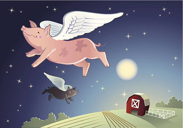 ilustrações, clipart, desenhos animados e ícones de pigs might fly - when pigs fly