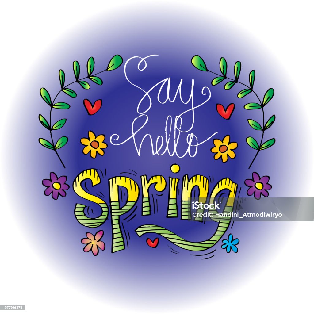 Say Hello Spring Hand Lettering Greeting Card Stock Illustration ...